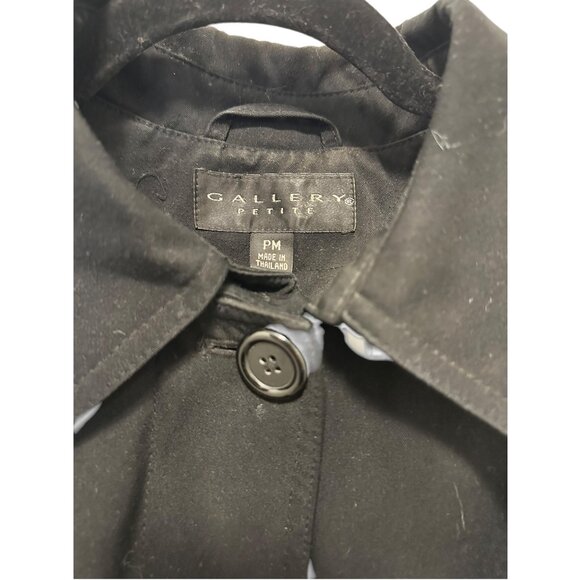 Gallery Womens Petite Hooded Black Trench Coat With Button Details & Pockets - Picture 4 of 6